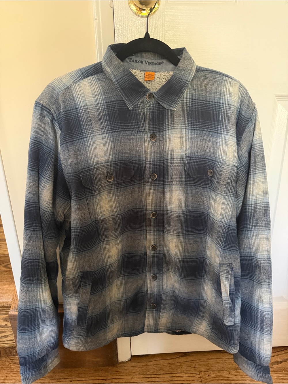 Tailor Vintage Men's Blue & White Plaid Sherpa Shirt Jacket